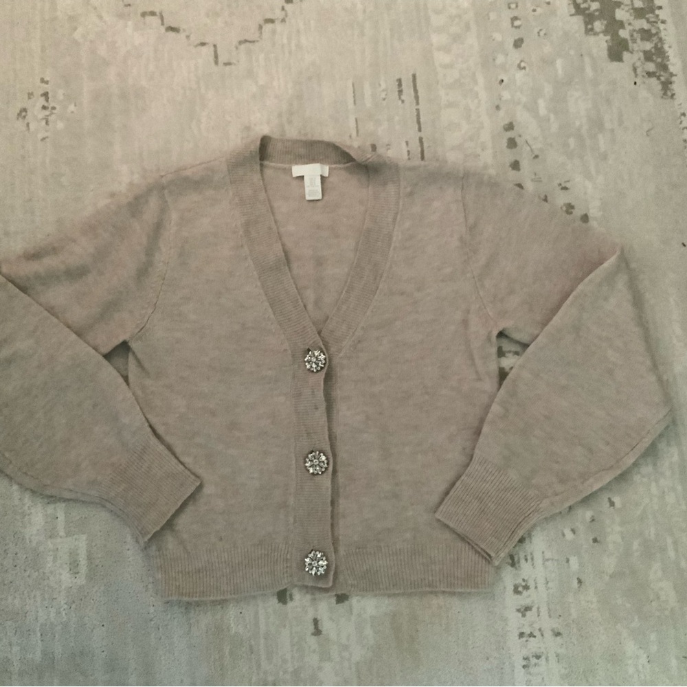 H&M Rhinestone Button Cardigan | Gray | Size S